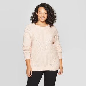 Ava & Viv Blush Crewneck Cable-knit Sweater